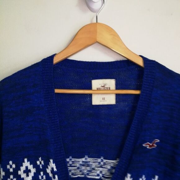 HOLLISTER Navy Blue & White Fair Isles Cotton Knitted Sweater Extra-Small - Picture 3 of 15